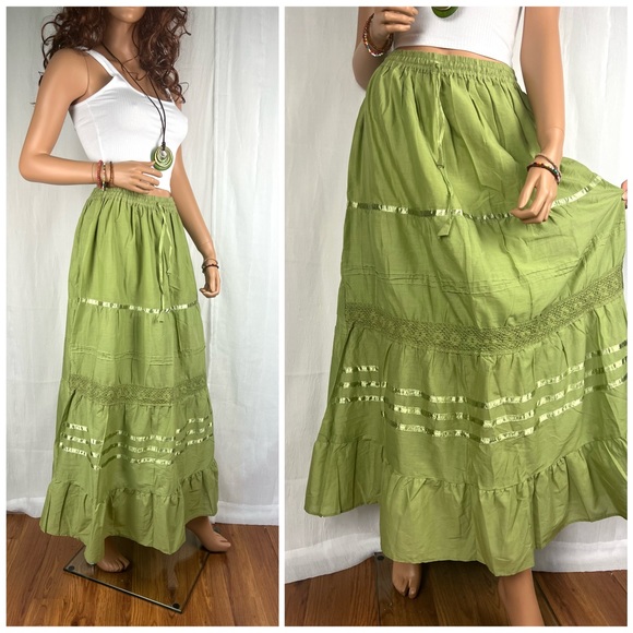 Cottagecore Long Skirt Olive Green - Picture 2 of 13